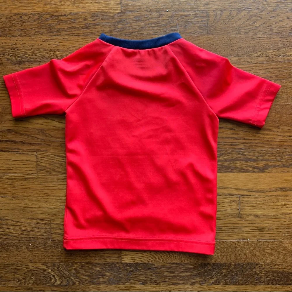 Kids Red and Blue Rashguard with Surfer on Front Size 12-18 months